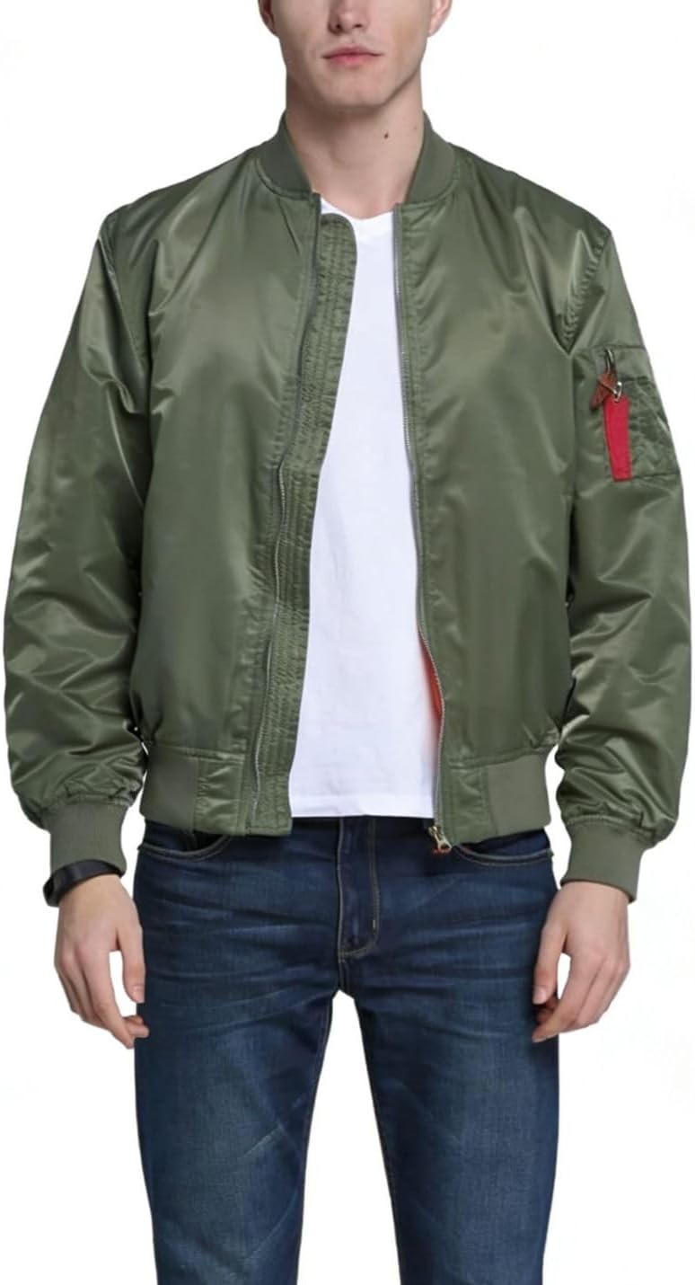 Kinkia Men's Aviator Bomber Jacket Casual Zip Up Flight Lightweight Windbreaker Jackets