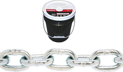Miniatura 2 de Campbell 0140323 Sistema 3 Grado 30 Cadena de bobina a prueba de acero de bajo carbono en cubo redondo, galvanizado, 3/16" comercio, 0.21" de