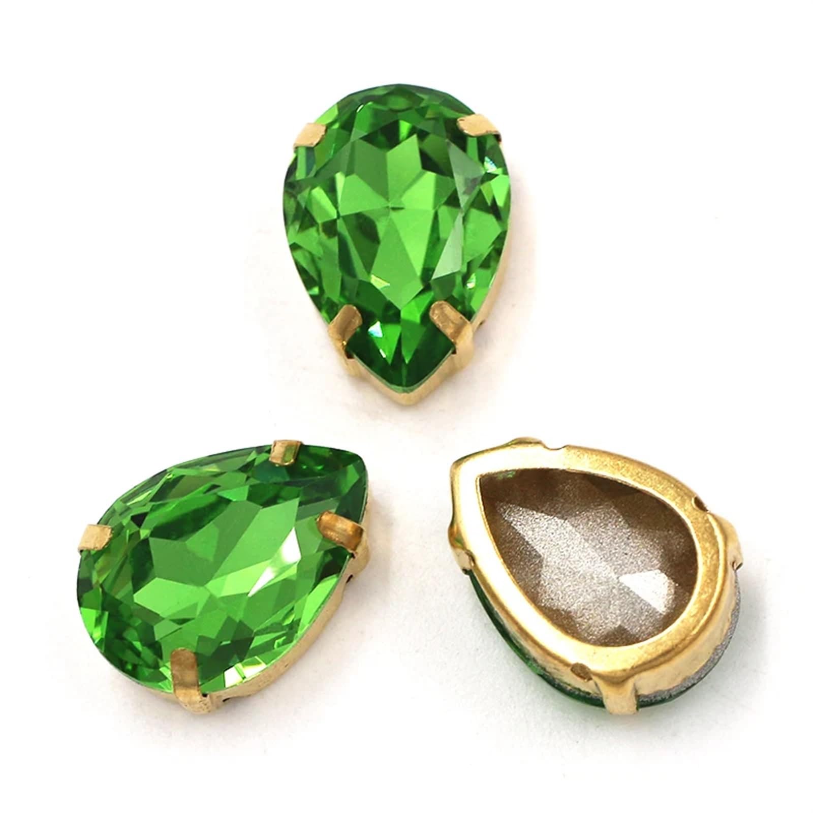 Zaciskarka ze szkła Rhinestone szklane cyrkonie, do szycia, w kształcie łezki, wielokolorowe, wiele rozmiarów, zestaw 12 szt., oliwkowy, 12 szt.-20X30MM)