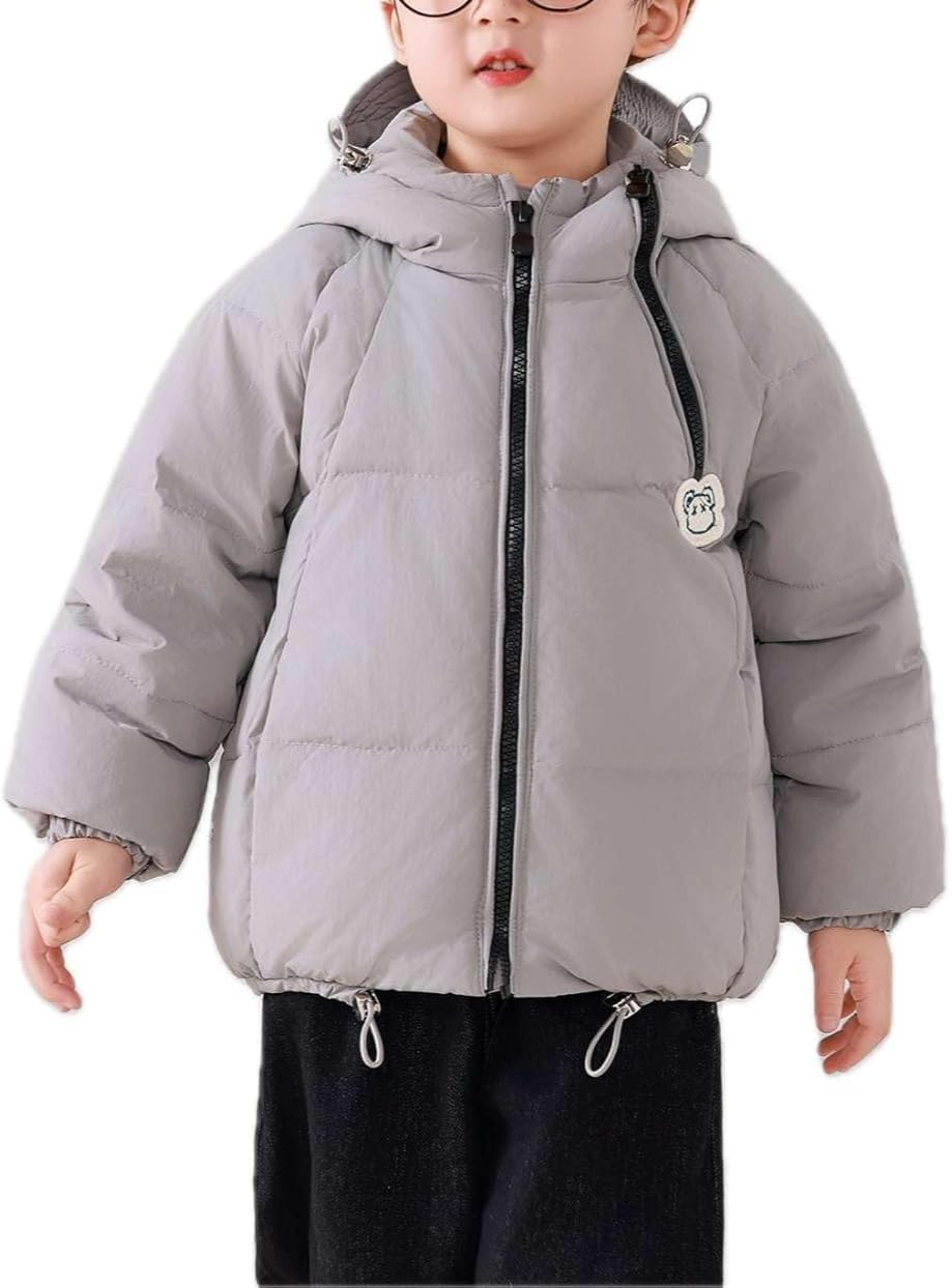 Hecatombic Piumino Leggero con Cappuccio per Bambini E Ragazzi Carino Tinta Unita Addensato Caldo Antivento con Coulisse Giacca con Cerniera Autunnale E Invernale