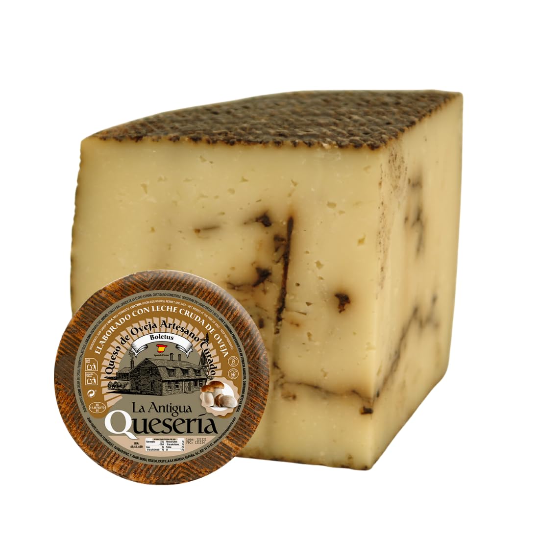La Antigua Quesería Queso de Oveja Artesano Curado con Boletus, Leche Cruda 100%, Curación Mínima 6 Meses, CUARTO DE QUESO, 750g (Aprox)