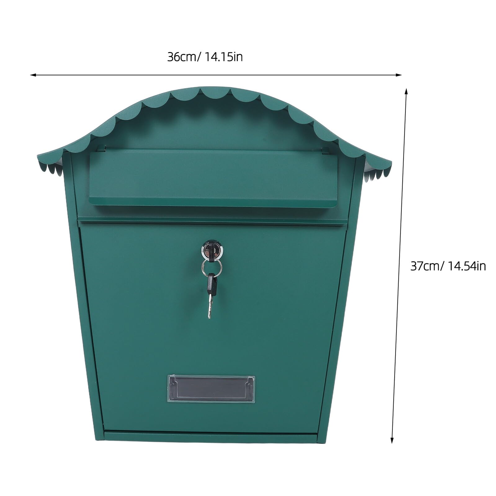 Angoily Abschließbarer Wandbriefkasten Außen aus Metall Grün 36,8 X 35,8 X 13,5cm Wetterfest mit Schlüssel und Regenschutz für Haus Garten und Büro