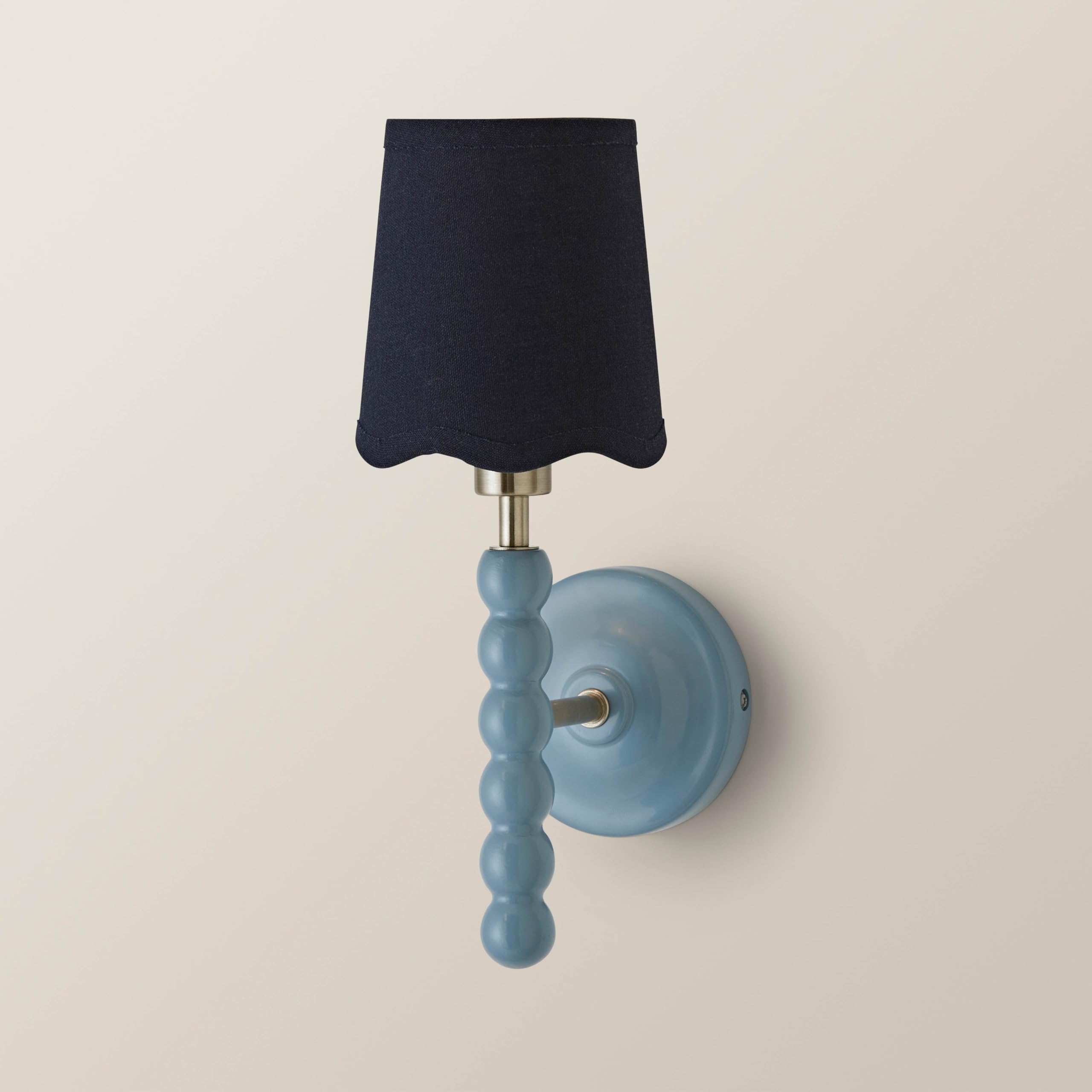 ValueLights | Bobbins Blue Wall Light with Navy Linen Scallop Shade | Wall Lights, Home Décor & Improvement Essential | Mains Wired