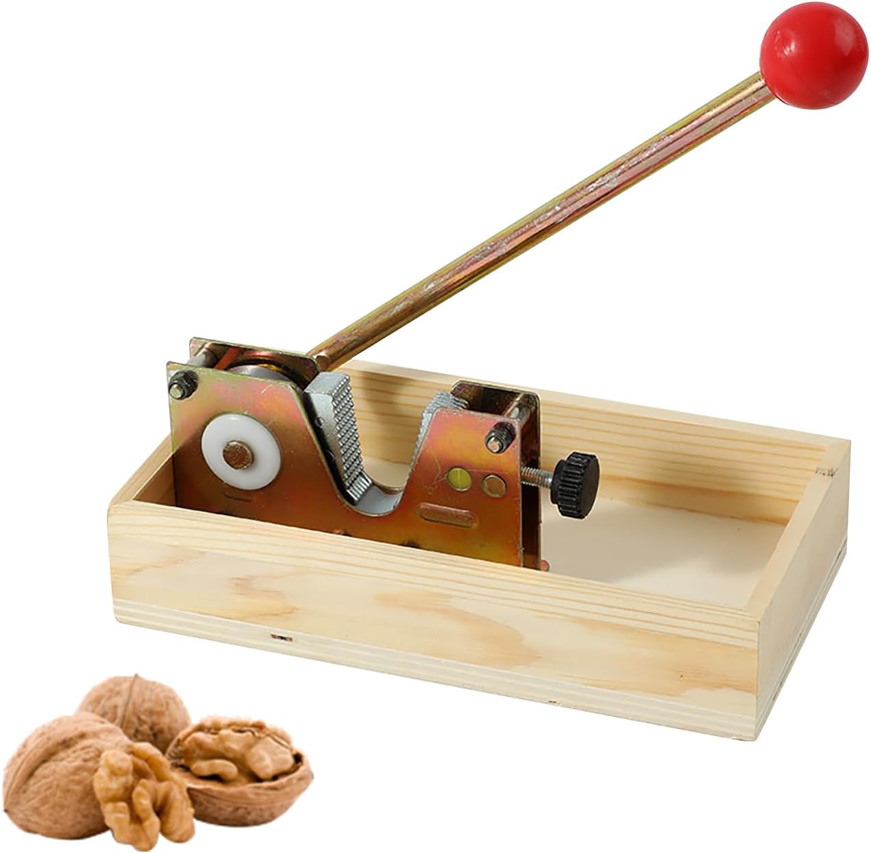 Practical Adjustable Nutcrackers with Wooden Storage Box for Shell Cracking and Cleanups Nut Cracker with Wooden Base