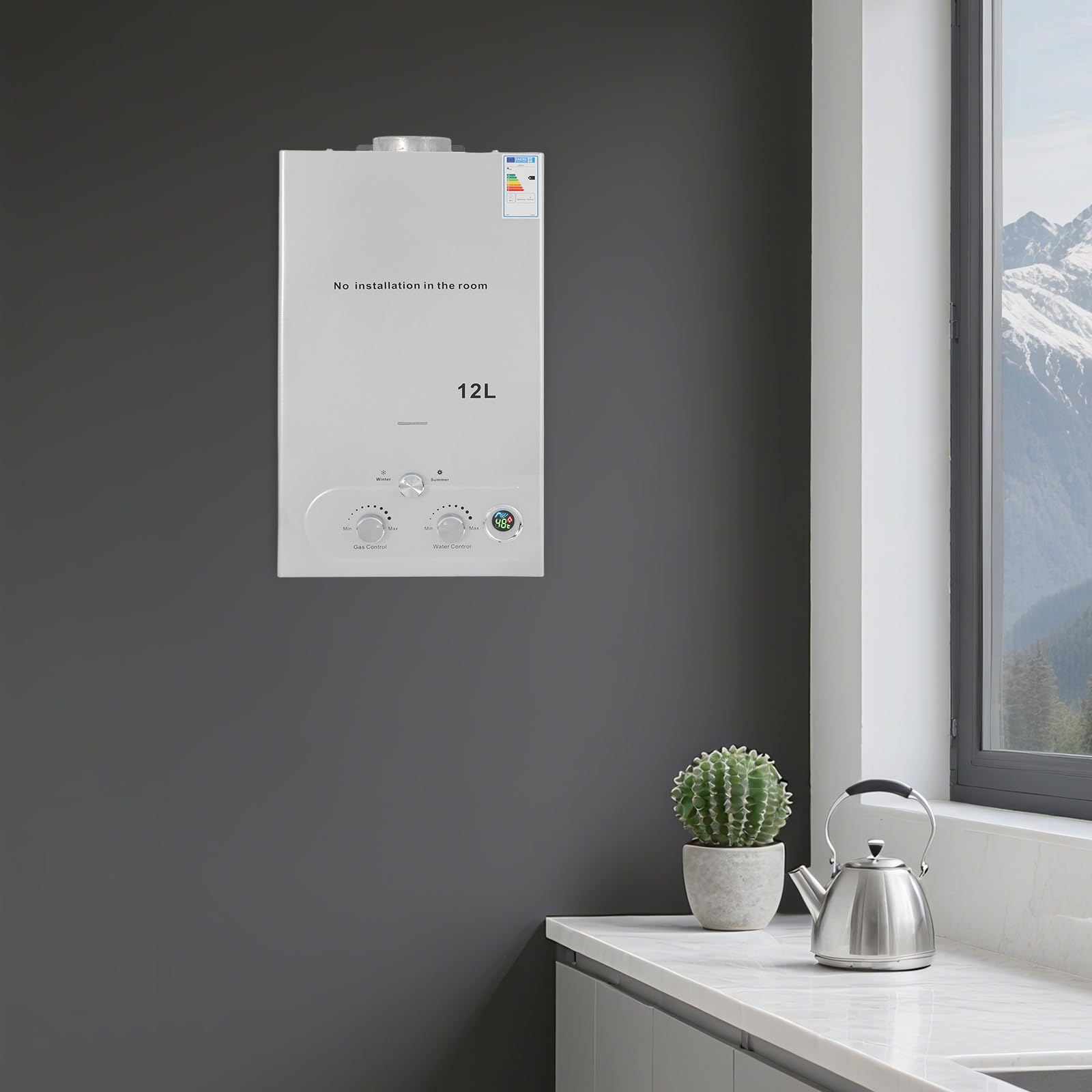 Calentador de agua de gas, 24 kW con control inteligente de temperatura de CPU, calentador de agua portátil para exteriores, calentador de agua de gas sin depósito, para casa, autocaravanas, cabinas