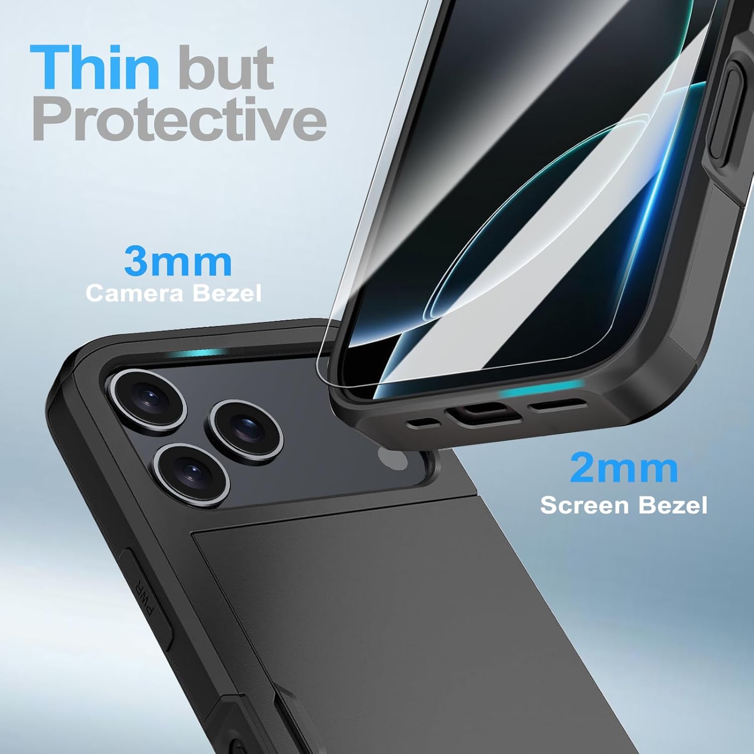 for iPhone 17 Pro Max Wallet Case with Card Holder + 2 Tempered Glass Screen Protector Protective Shockproof Hidden Card Slot Slim Case Women Men for iPhone 17 Pro Max 6.9″(Black) - Image 5