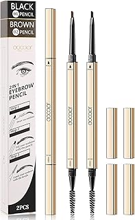 Docolor Eyebrow Pencil Brow Pencil with Spoolie Brush, Waterproof Dual End Ultra Slim Eyebrow Definer Pencil, Draws Tiny Brow Hairs and Fills in Sparse Areas and Gaps (Black and Brown, 2PCS)