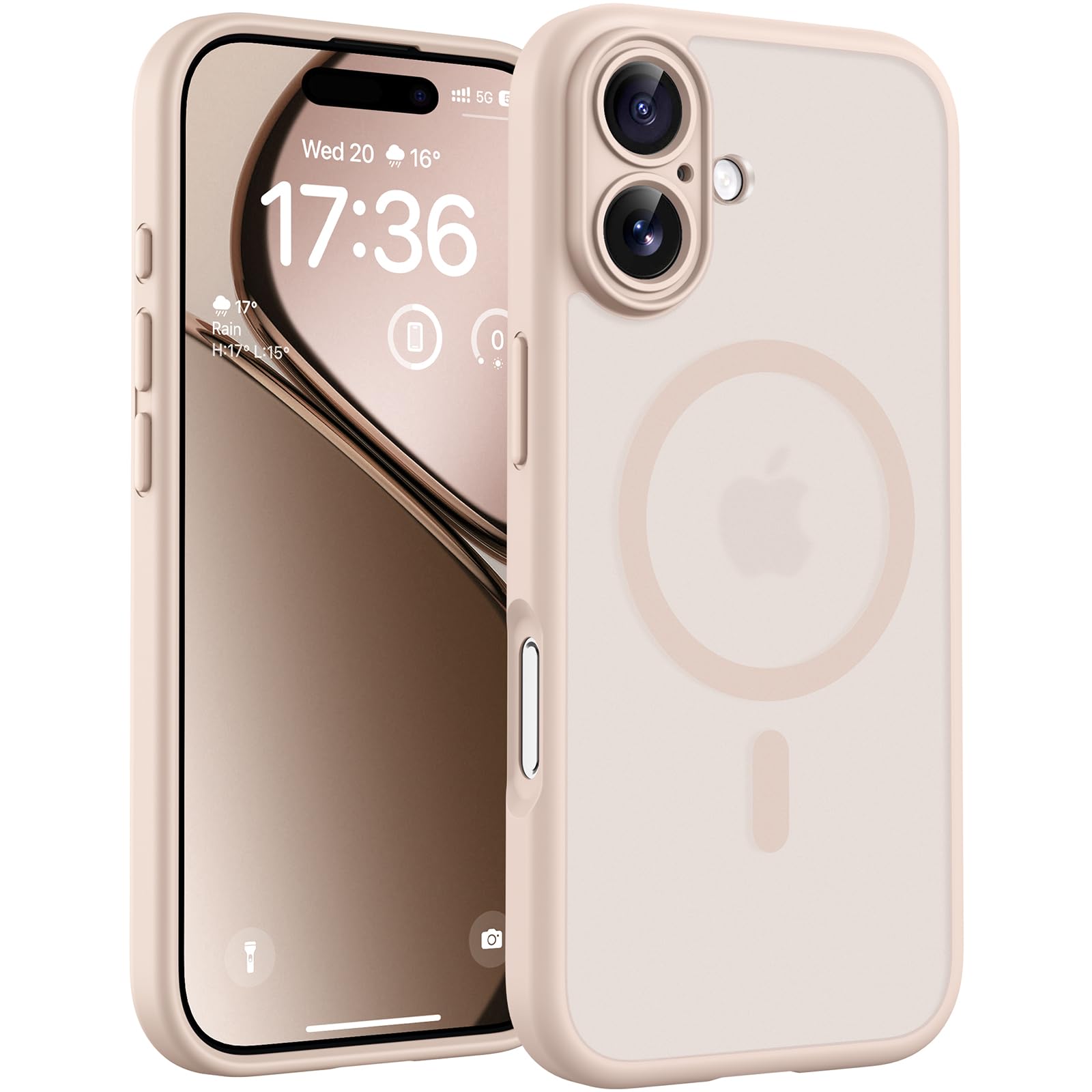 TOCOL Cover Magnetica per iPhone 17 6,3 Pollic, Compatibile con MagSafe, Anello Magnetico Incorporato, Protezione Fotocamera Integrata, Custodia Antiurto Traslucida Opaca, Titanio Sabbia