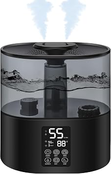 Coolfiqu 3.2L Ultrasonic Cool Mist Humidifier for Bedroom and Plants, Top Fill, Adjustable Mist, Essential Oil Diffuser, Quiet, Black