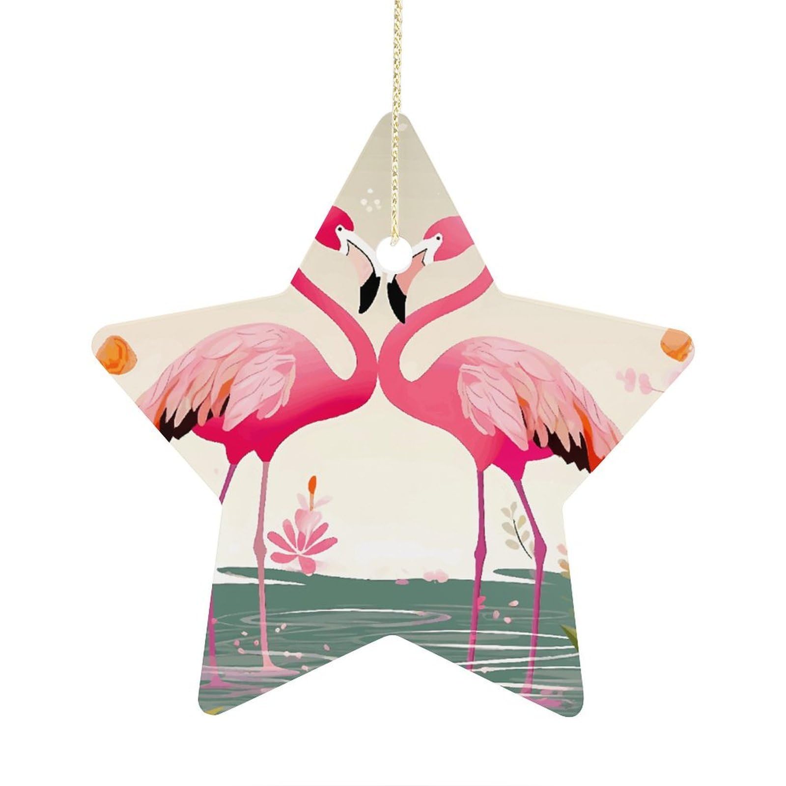 Fodpand Women's Style Flamingos And Flowers Ornament With String, Keepsake Hanging Decorations,Ceramic Ornaments For Men Indoor Home Holiday Party Gifts