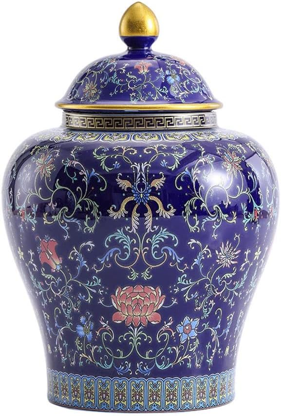 LIN HE SHOP Blue and White Tea Storage Jar, Ceramic Vintage Sealed Decorative Jar with Lid, Ginger Jar with Gift Box Suitable for Home Decor Storage