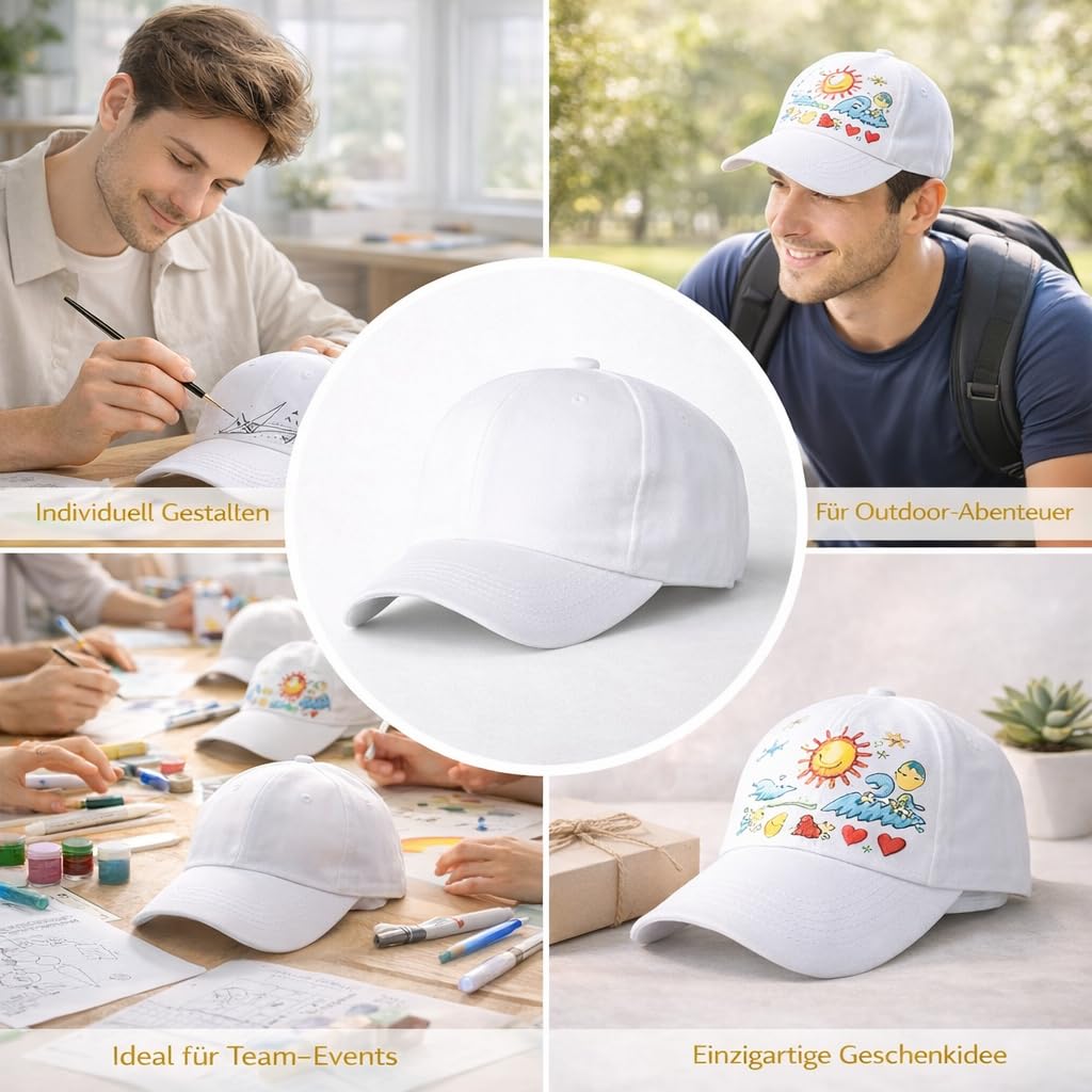 Baseballmützen zum Selbermachen, weiße Malereikappen, blanko, verstellbare Polyester-Kappen für die Kleinen, Outdoor-Sportmützen für Camp, Gruppenveranstaltungen, Bastelprojekte, 30 Stück