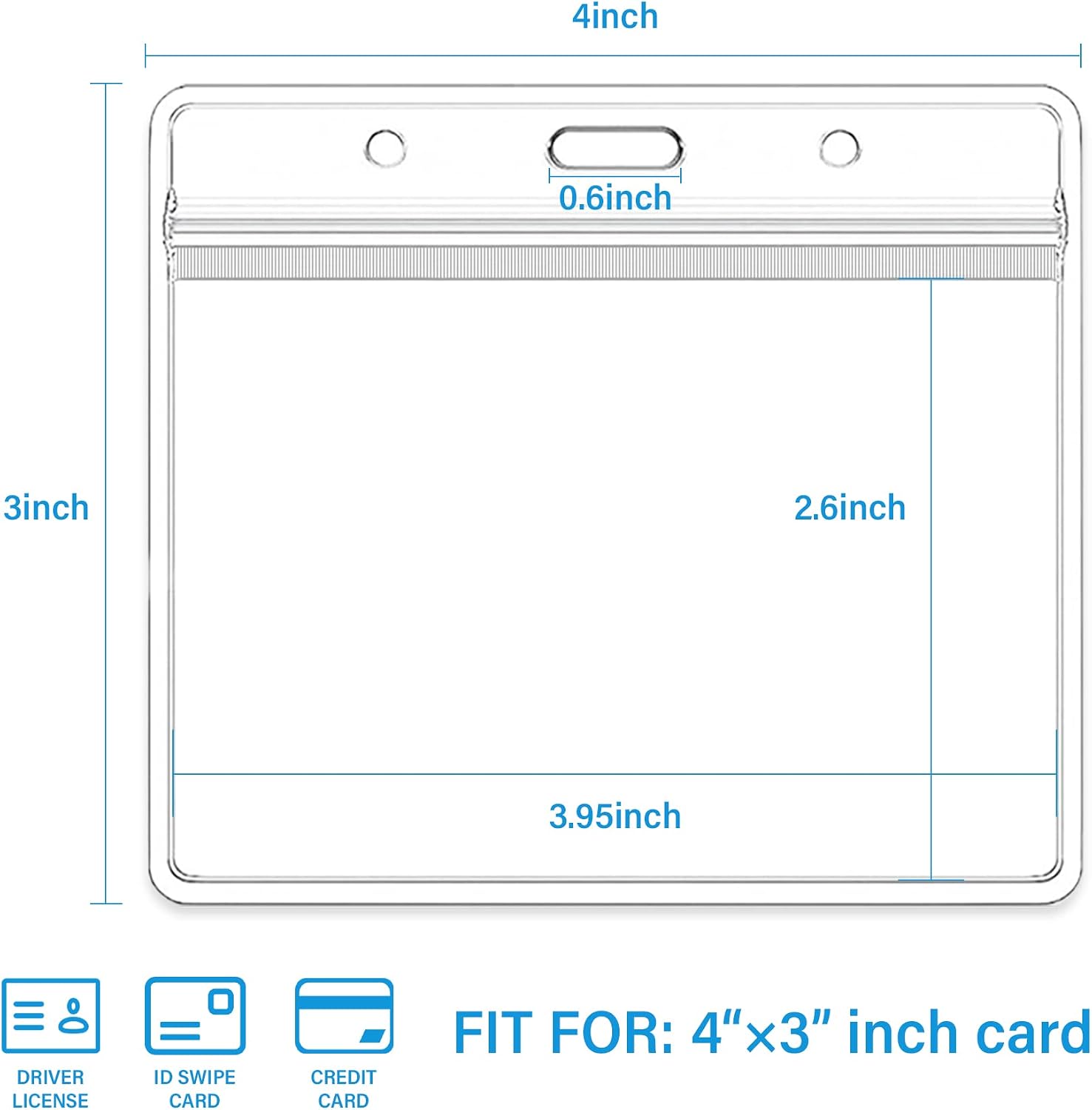 4x3 inches Horizontal ID Badge Holders, Clear Plastic Card Holder with Waterproof Resealable Zip Type Protector, Fits Name Tag Holder/RFID/Proximity/Badge Swipe Cards/Credit Card(Holders,5PCS)