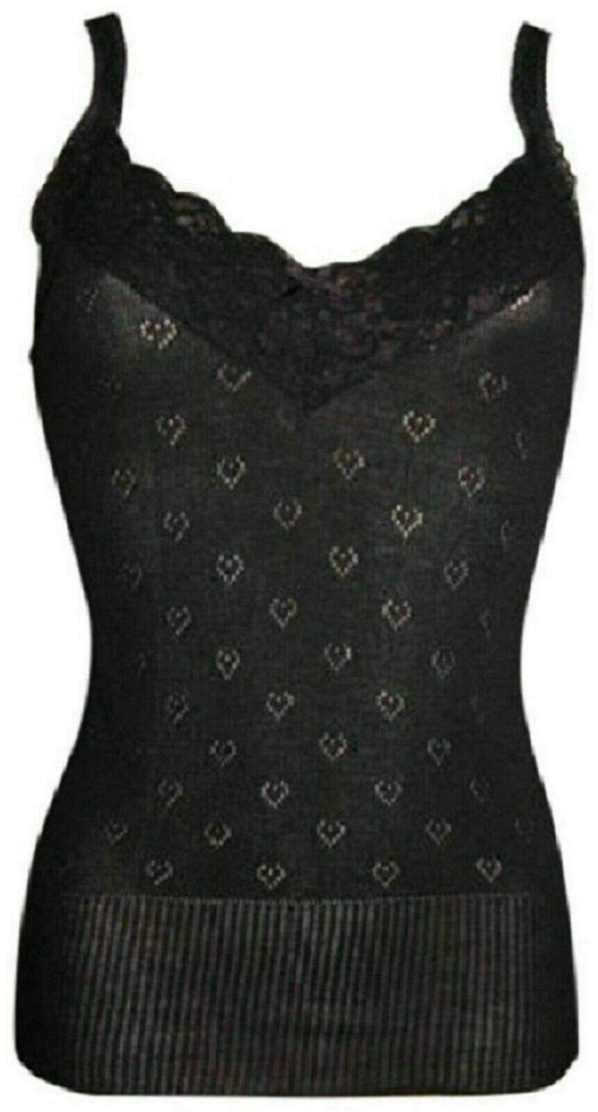 Top Linen (NW) Ltd Ladies Snowdrop Thermal Underwear Vest Top - Women French V Neck Spencer with Lace - Made in UK (French Neck Spencer Short V Neck Black, XX Large)
