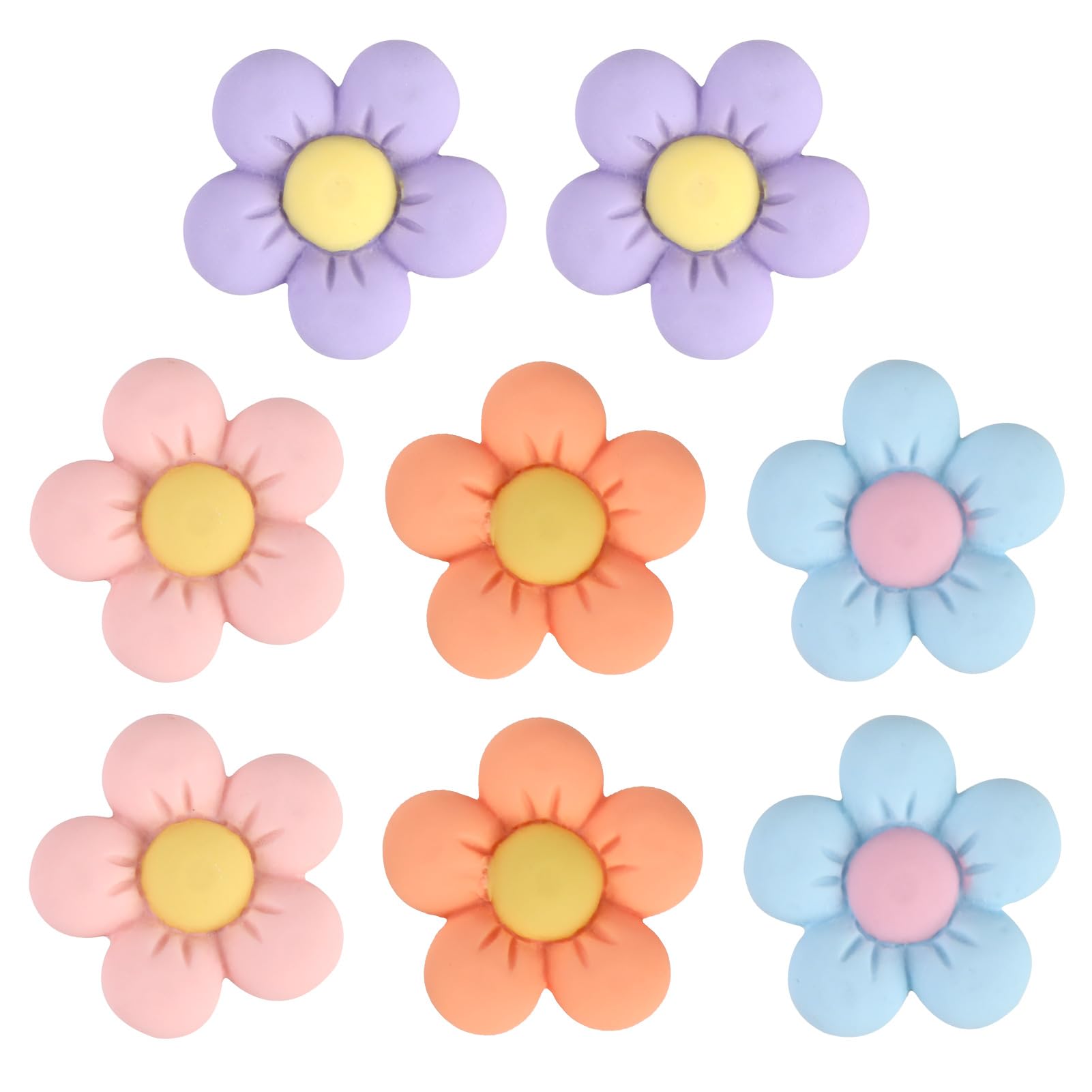 SOWBUD Flower Shoe Charms, 8 Pcs Shoe Decoration Charms with Clear Buttons, 4 Colors Hole Shoes Flower, Durable Waterproof Clog Charms, Fresh and Cute Little Flowers for Kids Girls Boy Adults Gifts