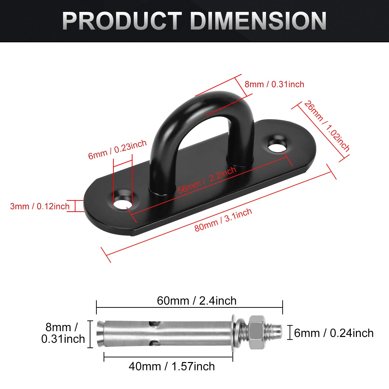 Dairzitv 4 PCS M8 Stainless Steel Heavy Duty Ceiling Hooks with Expansion Bolts, Wall Mount Pad Eye Plate Top Hook Hanging Hardware for Yoga Hammock Sandbag etc