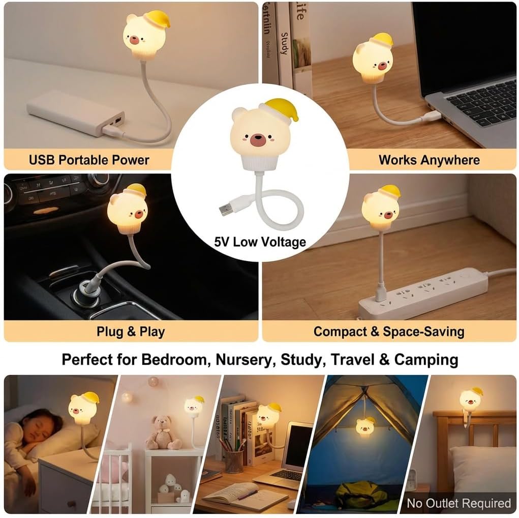 Smart Voice Activated Night Light - USB Plug-in, Dimmable Soft Lighting with Timer for Nursery, Baby Kids Bedroom & Breastfeeding,Portable Voice Control Lamp (Cute Bear)