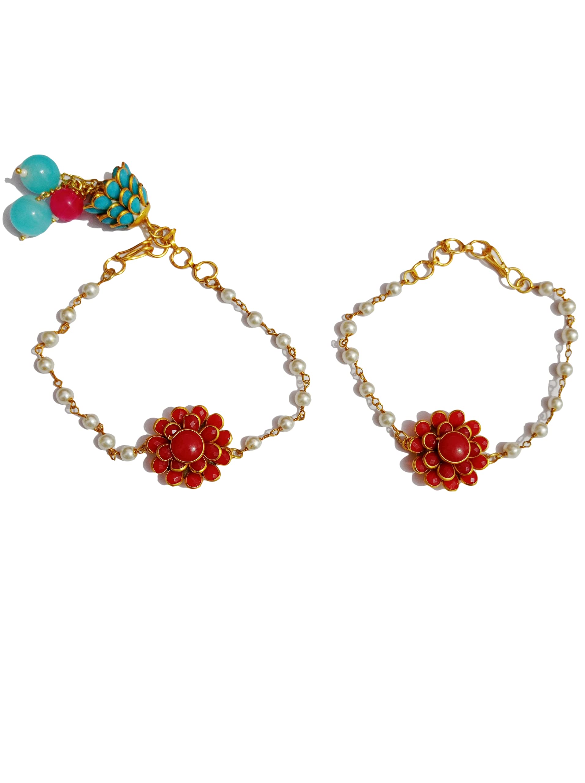 AV Fashion India - Elegant Traditional Gold Plated Pachchi Work Flower Couple Rakhi Bracelet /Lumba Rakhi/Roli Chawal Combo Set for Men (B097PZ668T) Amazon Price History, Amazon Price Tracker