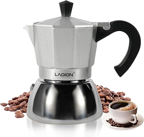 Miniatura 10 de Máquina de café expreso para estufa, olla moka de 6 tazas, máquina de café expreso compatible con cocinas de inducción, cafetera cubana de acero