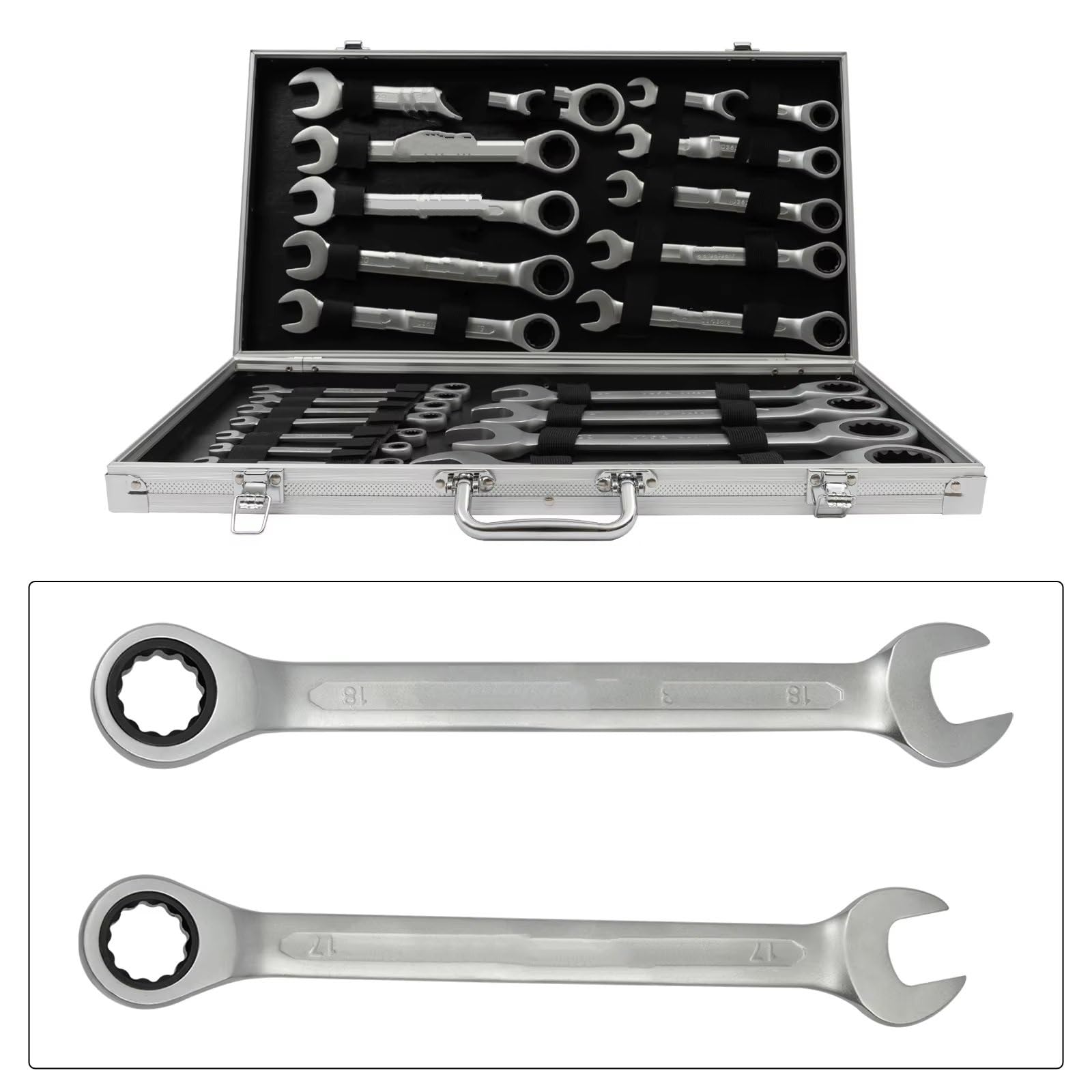 Juego de llaves de trinquete Juego Completo Llaves Trinquete De 22 Piezas Juego Llaves Combinadas 6-32 Mm Con Estuche Almacenamiento Kit Herramientas El Hogar Con Herramientas Manuales