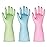 BOOMJOY PVC Cleaning Gloves, Reusable Dishwashing Gloves, Medium Gloves for Kitchen, Bathroom, Gardening, Working, Pet Care - Pink & Blue & Green, 3 Pairs, Size M