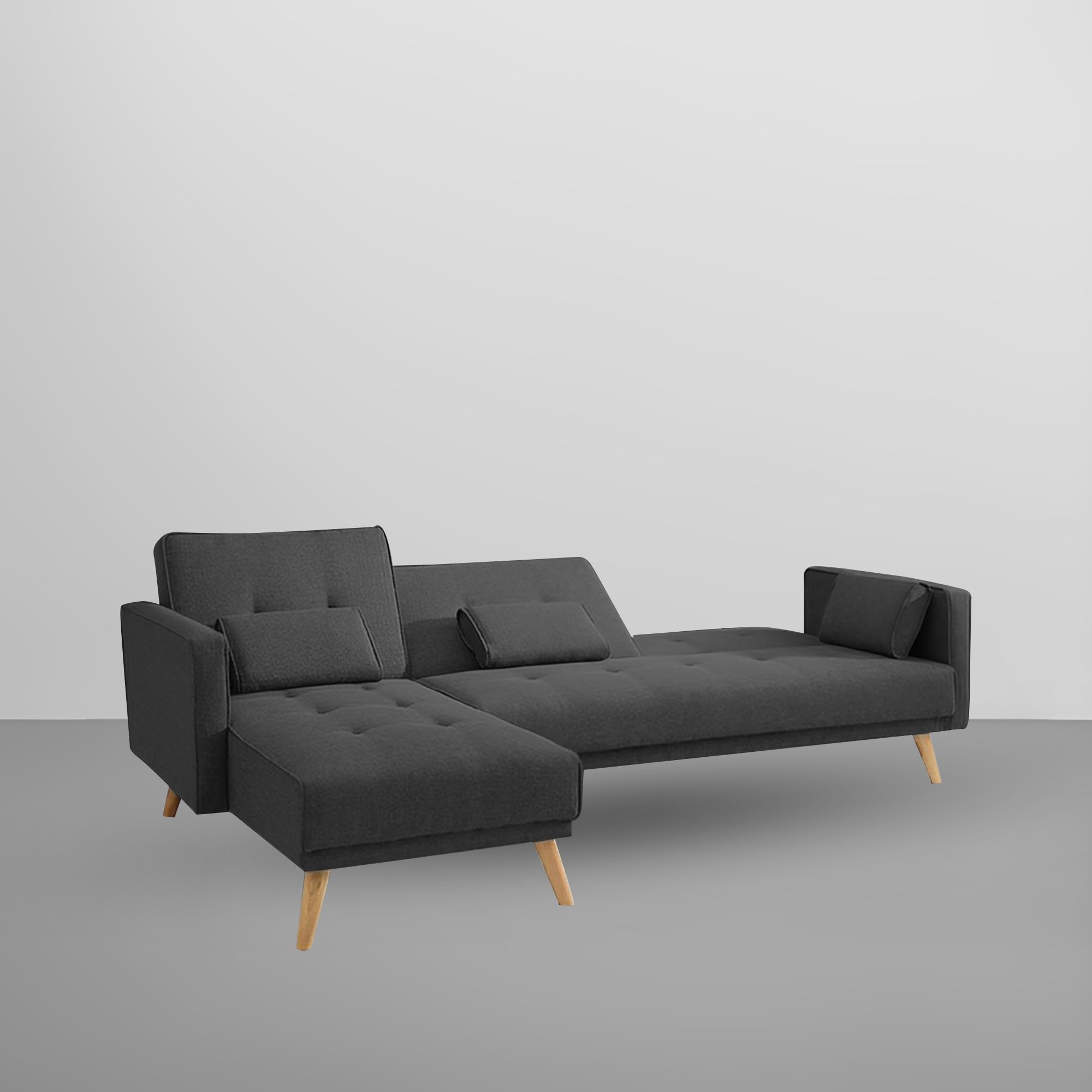 BRAXTON Linora Convertible LHS 4 Seater Sofa Cum Bed with Adjustable Backrest Sofa for Living Room (Black Colour) Premium Fabric Sofa 1