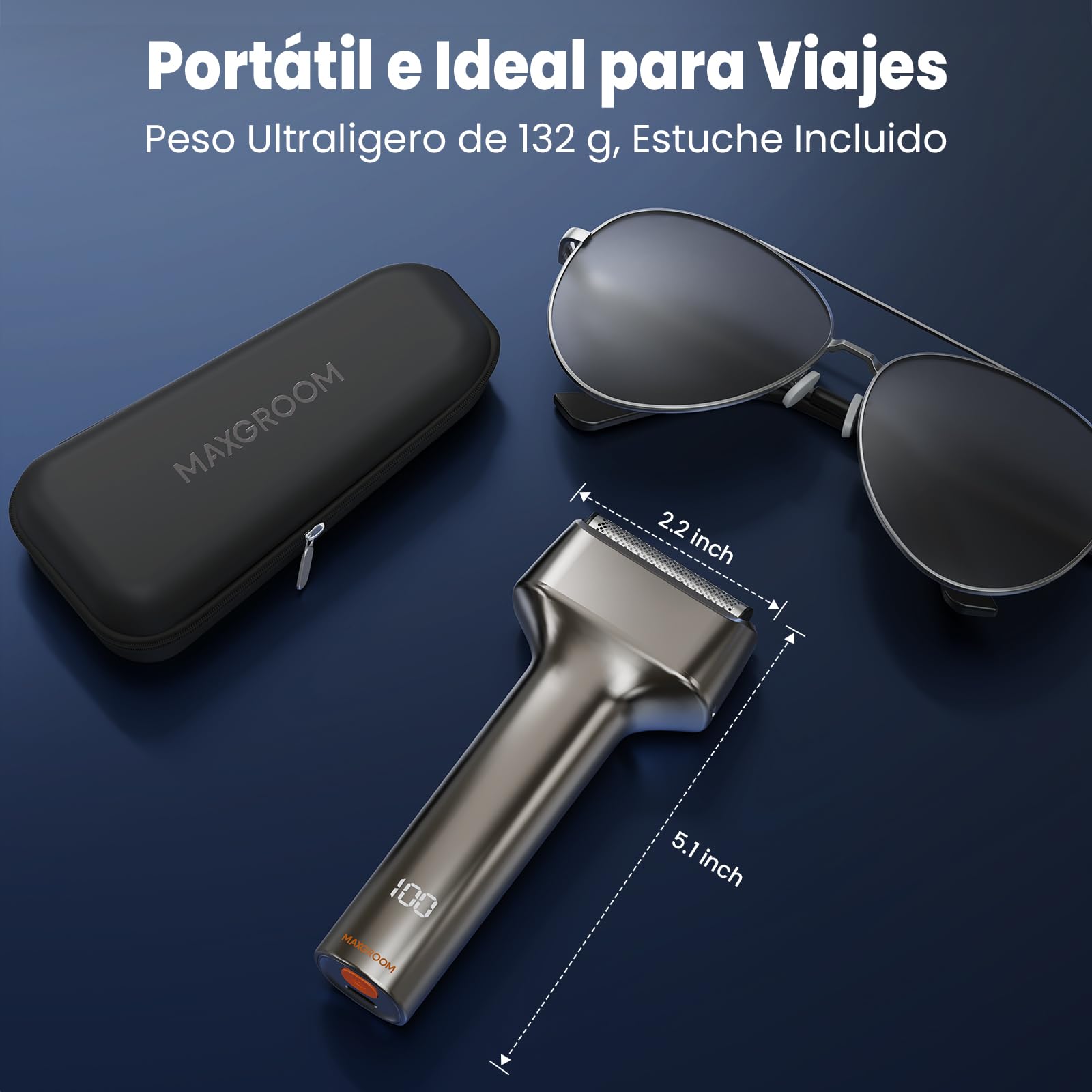 MAXGROOM Afeitadora Eléctrica Hombre de láminas, Máquina de Afeitar Hombre de 3 cabezales flotantes, shaver barba IPX7 cabezal desmontable, 70 mins de autonomía, 132 g ligero y portátil, USB-C y LED