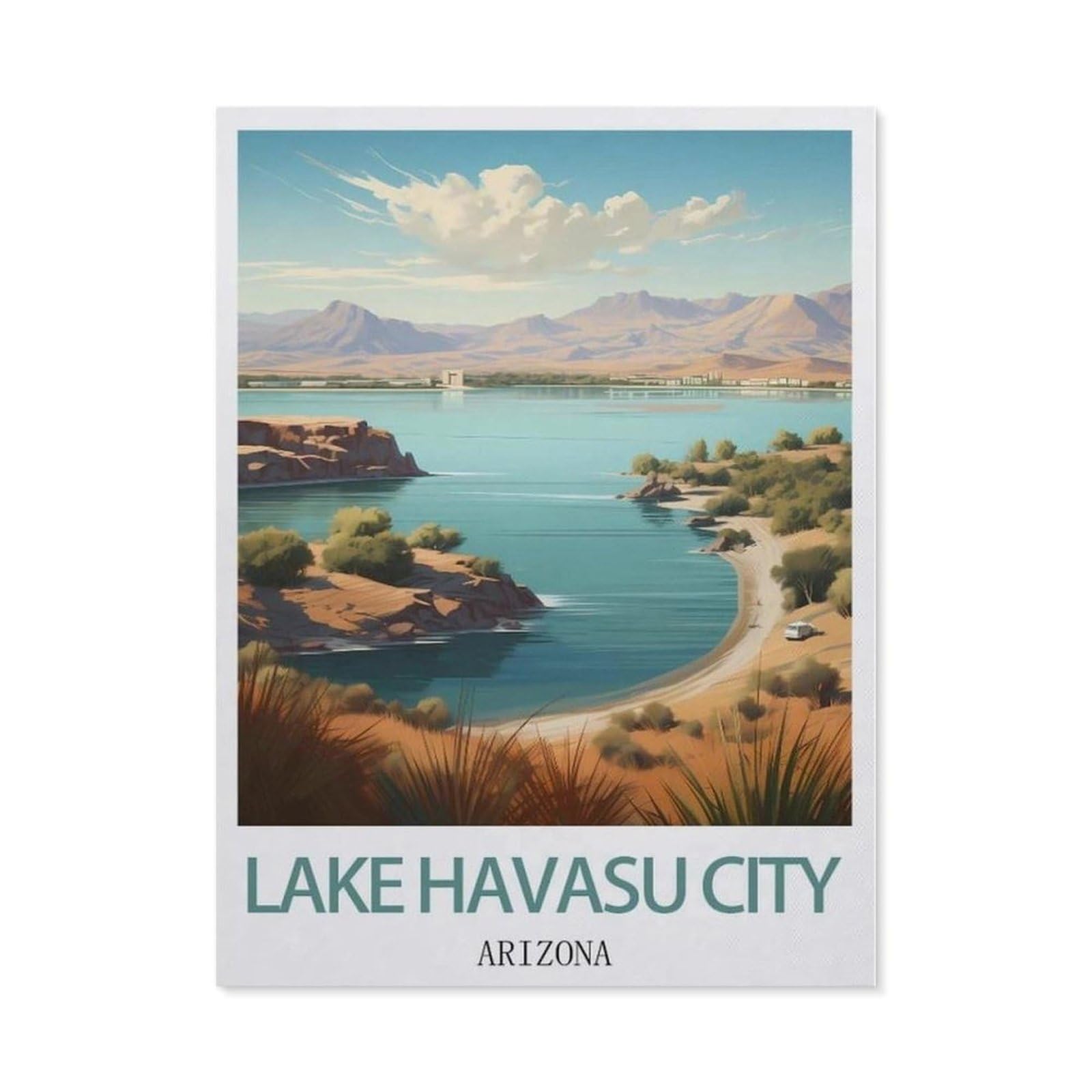 Beayodkp （50 X 60 Cm/19.68 X 23.62 Inches） 5D Diy Diamond Painting Kit，Lake Havasu City Arizona Vintage Travel Posters，Crystal Mosaic Full Drill Round Diamond Painting Embroidery Accessories-Cg5