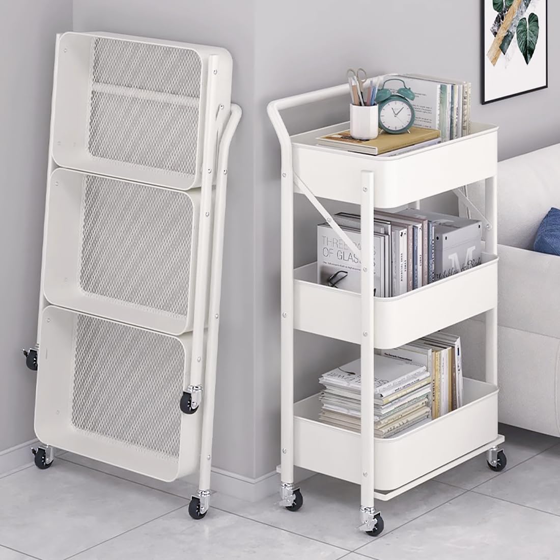 中古こまつきキャスター棚 収納家具 Amazon.co.jp: キッチンワゴン  