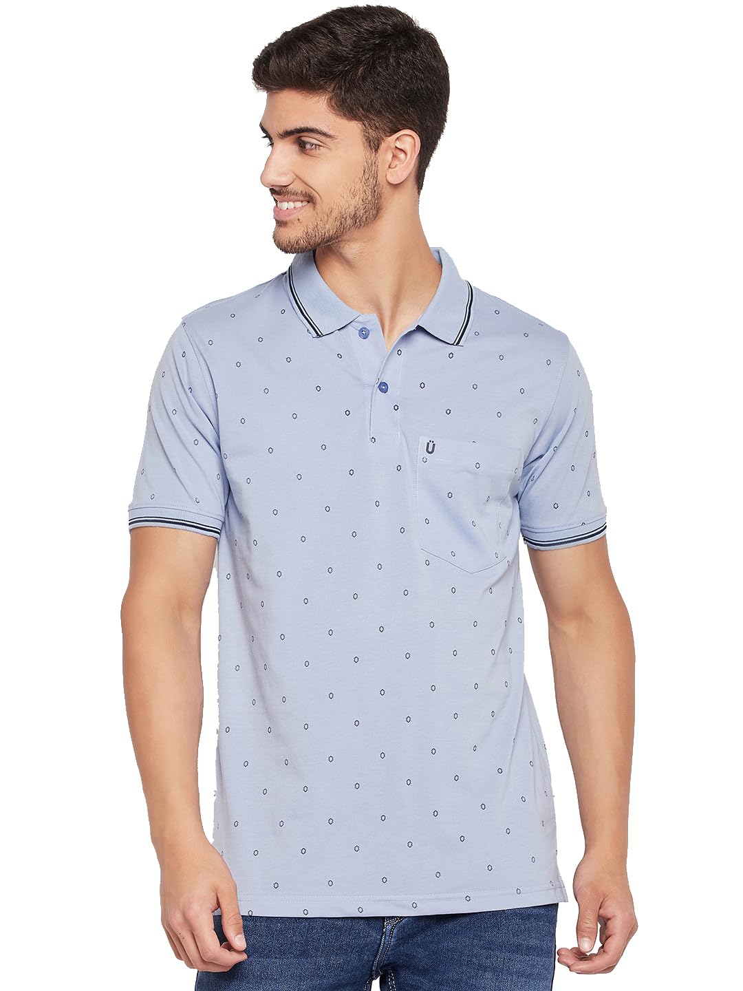 Men UNIBERRY Cotton Blend Half Sleeve Printed Polo Neck Relaxed Fit T-Shirt Has A Short Sleeve & Pocket On ChestBZRMT6-SB_4XL Turquoise-picture-31