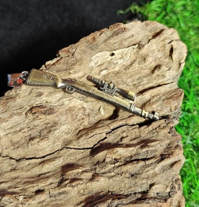 Stainless Steel Sniper Rifle Pendant, Vintage Antique Gun-Inspired Charm, Tactical Hunter Sportsman Jewelry Pendant, Bronze Tone, 61x8 mm. YUG_CSP_0270