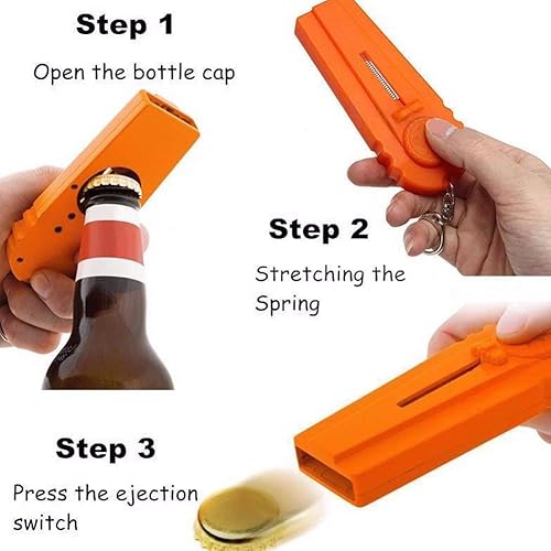 Miniatura 4 de Cap Launcher Tapa de botella de cerveza Abridor de botellas Abrebotellas Portátiles Lanzador de tapa de botella creativo Juguete Oranger