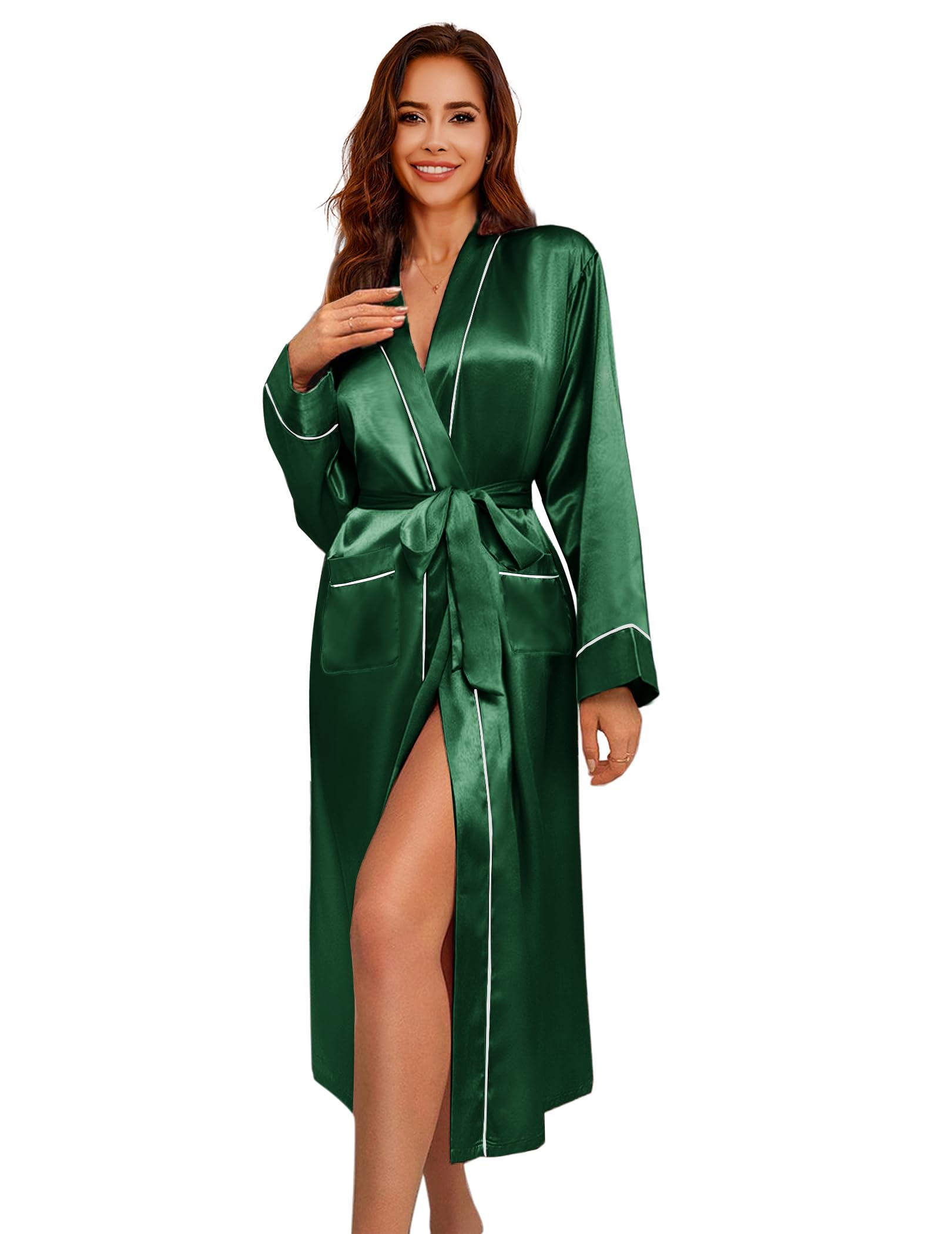 Ekouaer Satin Robes for Women Long Sleeve Silk Bathrobe Soft Lightweight Full Length Sleepwear Bridesmaid Wedding Party Robes