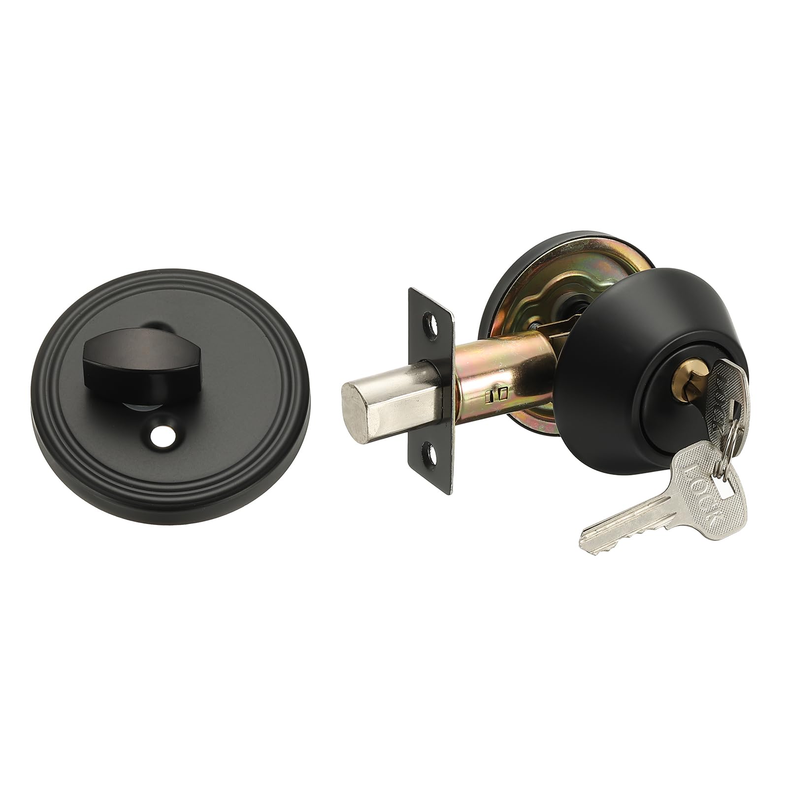 sourcing map Keyed Alike Single Cylinder Deadbolt Door Lock Round Entry Front Door Handle Sets for Door Thickness 1.2-2 Inch (Black, Pack of 1)