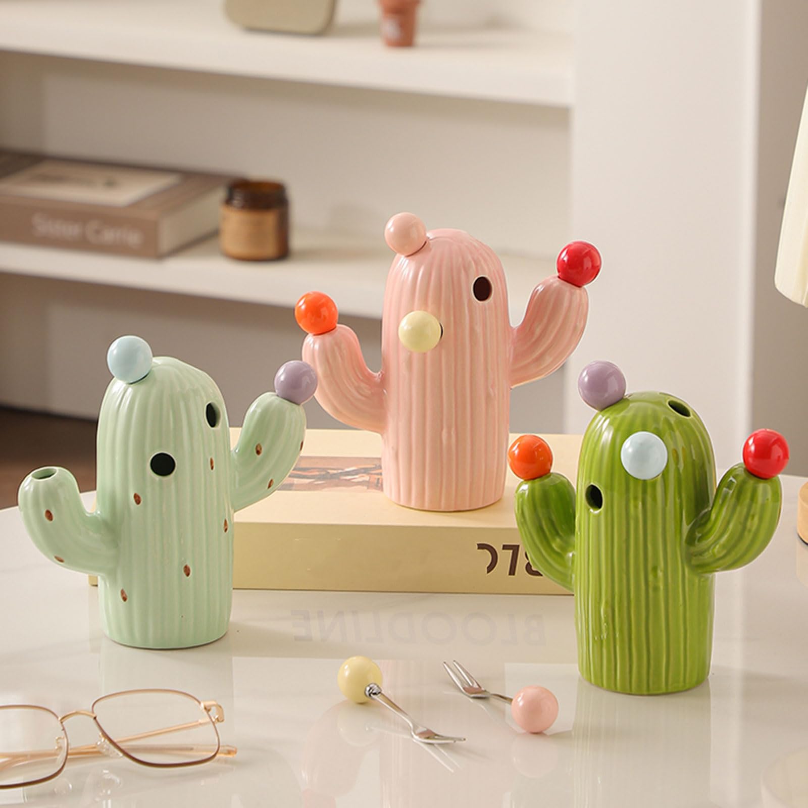 Set de 6 Fourchettes à Dessert en Acier Inoxydable avec Porte-Couverts en Forme de Cactus Fourchettes pour Gâteaux et Fruits pour Restaurants Bistrots Cuisine