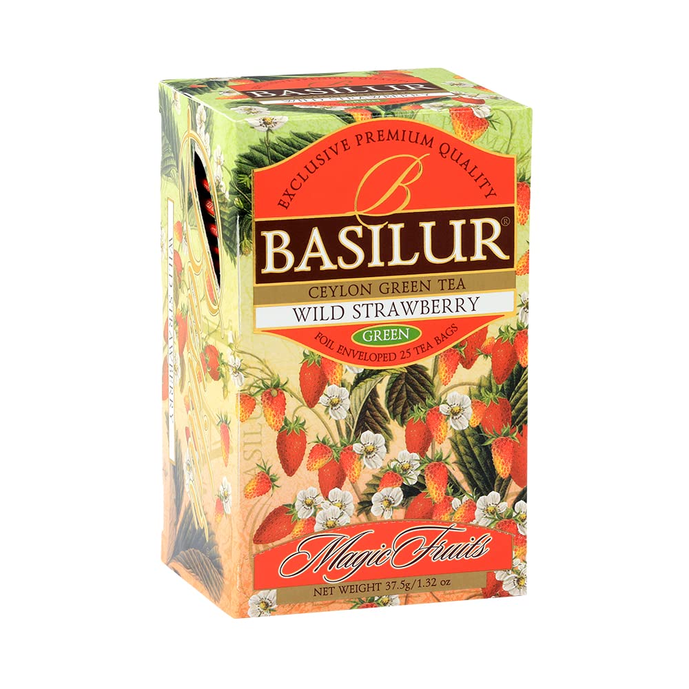 Basilur Magic Fruits Wild Strawberry Green Foil Enveloped 25 Teabags of 1.5 g