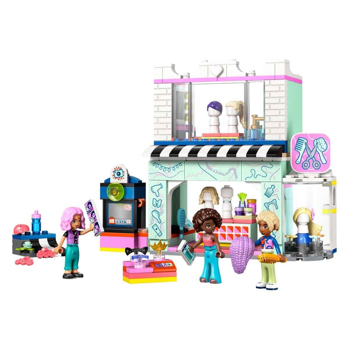 LEGO Friends Peluquería y Tienda de Complementos, Secador y Pelucas de Juguete, Juegos de Peinados, Regalo para Niñas de 7 Años o Más, 3 Mini Muñecos para el Juego de rol 42662