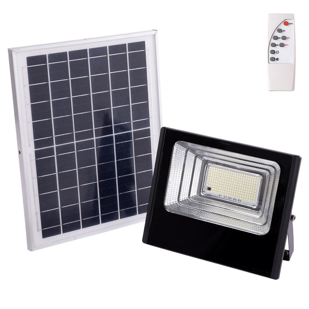 Proyector LED Solar 100W 4000K Panel: 6V/12W Batería: 3,2V/8000MaH Control Remoto [HO-SOLARFL-100W-01-W] | Greenice