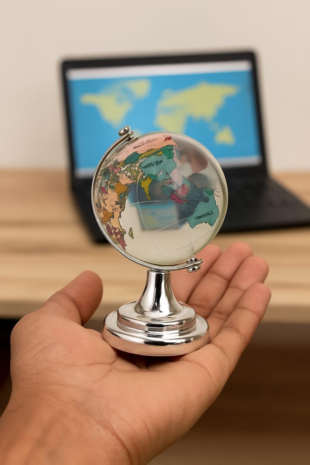ThincAmaxe Luxury Crystal Globee with Silver Stand– Elegant World Globe for Desk or Office Décor, Modern Decorative Glass Globe with Etched Continents (Colourful Globe Medium, Medium) - Image 3 thumbnail