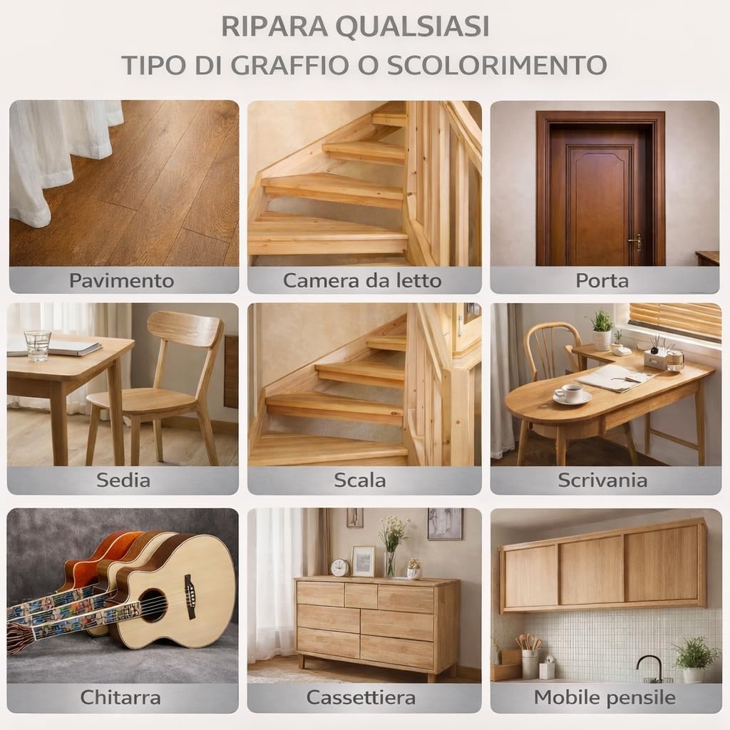 Kit de 4 varillas de cera para retoque de madera – Juego de 4 barras de cera natural para arañazos y surcos de madera – 1 cereza, 1 teca, 1 nuez clara, 1 nuez mediana