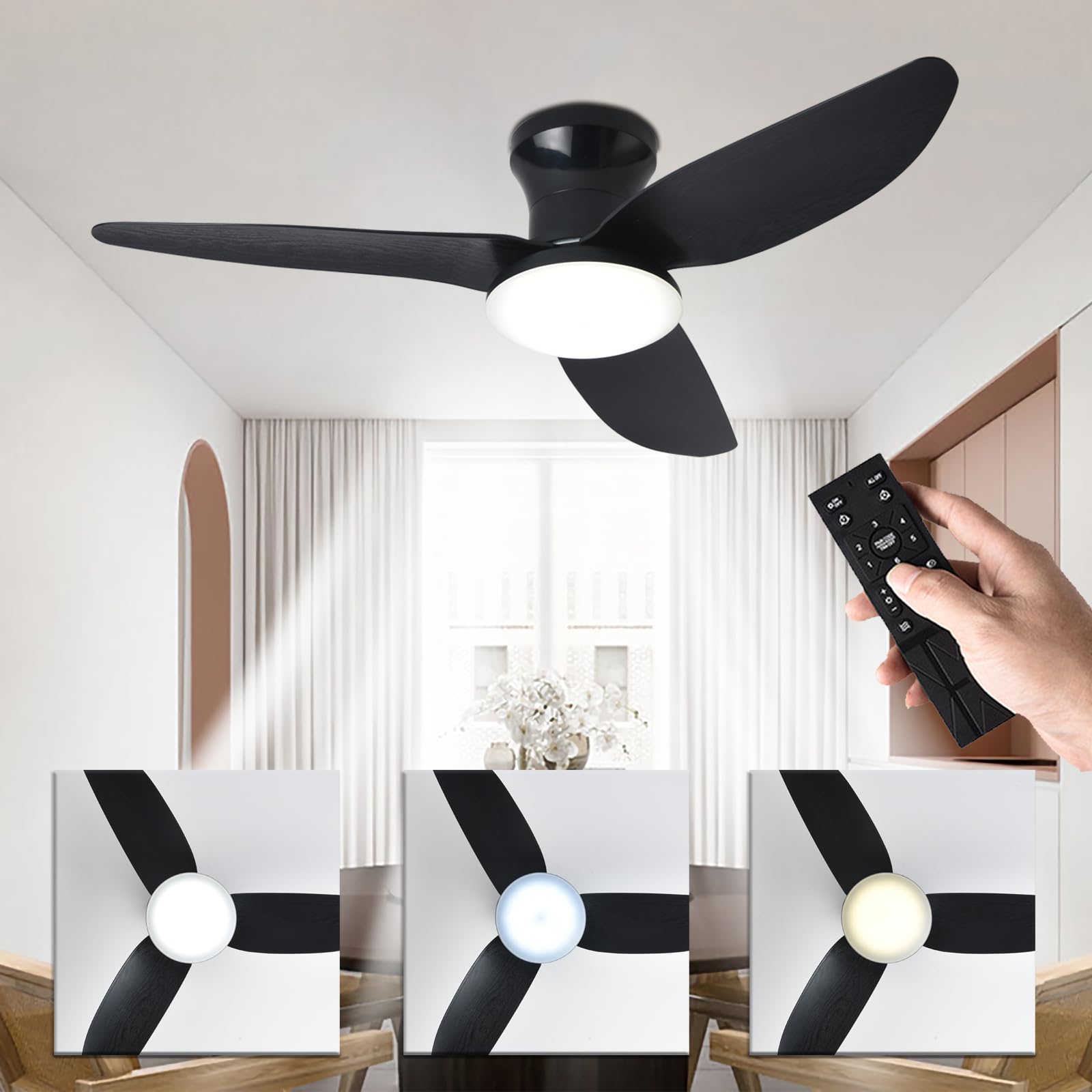 Ventilateur de plafond intelligent design en bois noble 100 cm