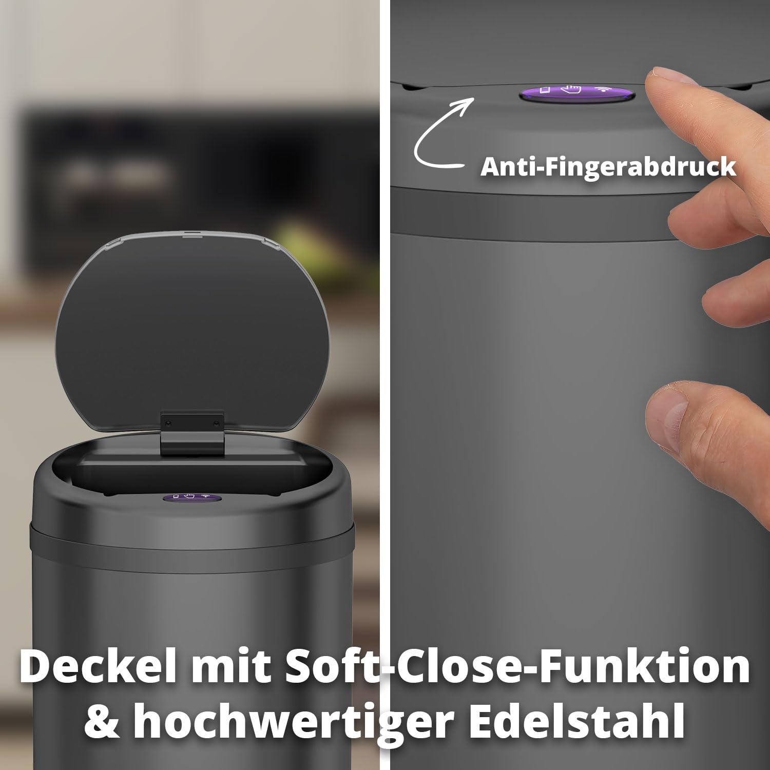 FLINQ PEAK 50L Smart Sensor Mülleimer - Schwarz | Automatischer Kuche Mülleimer mit Sensor - Moderner Abfalleimer - Küchenmülleimer Groß
