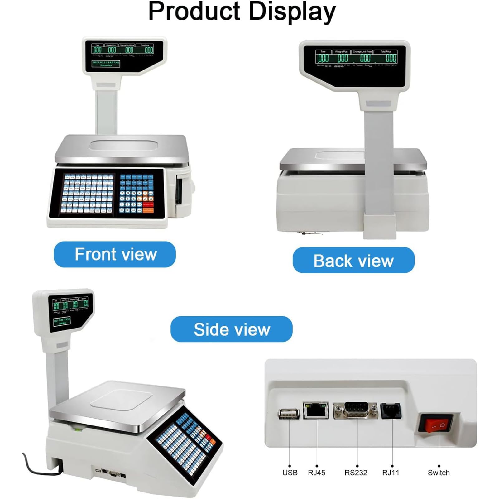 Bilancia Pesa Prezzo Con Stampante Etichette Bilancia Portatile per Grammi,Doppio Display Anteriore Posteriore,Per Pesatura Di Superme (Macchina+Scanner+Cassa)