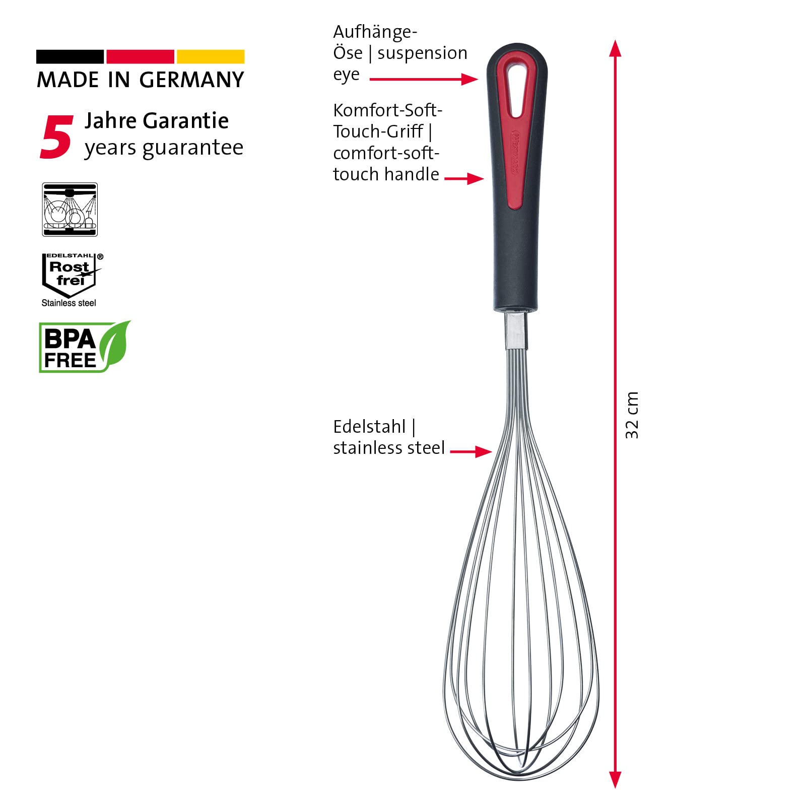 Batidor Westmark Gallant - 24cm, Acero Inoxidable (negro/rojo)