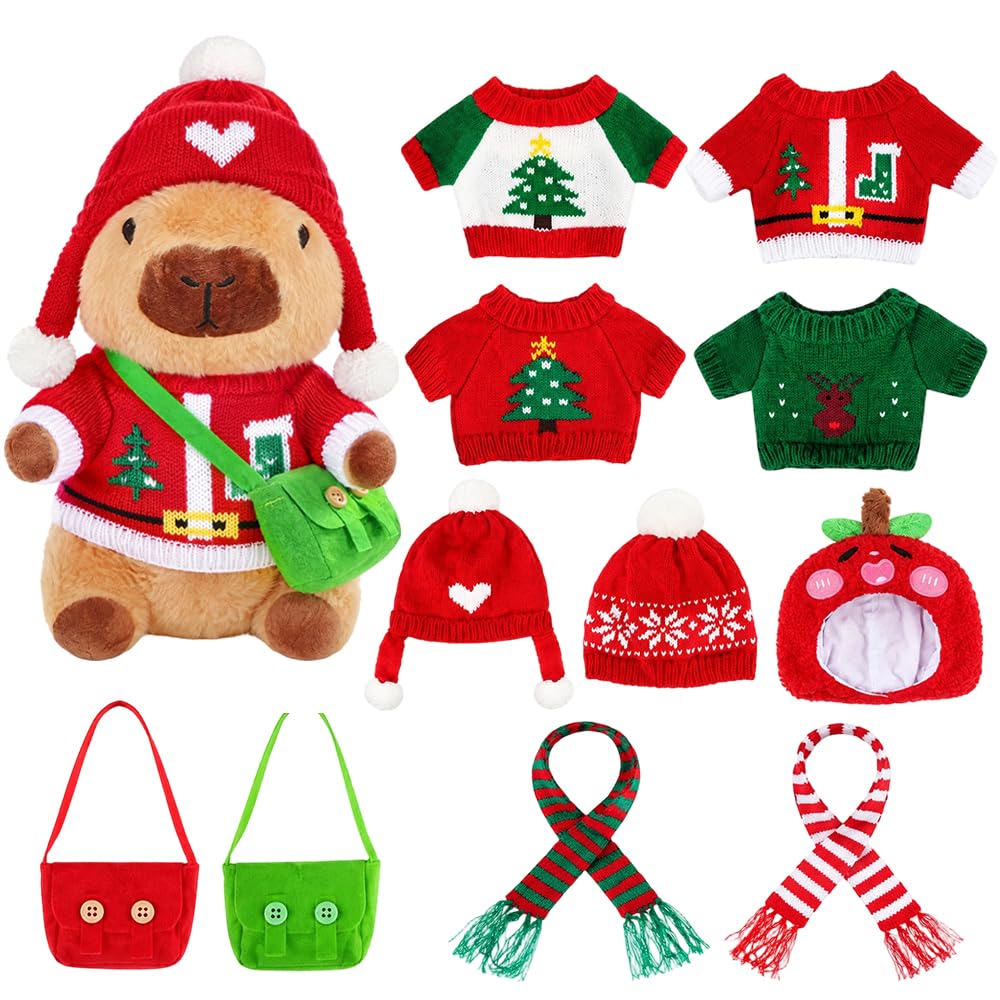 KBIBCK Capybara Plush with 12PCS Clothes & Accessories, Capybara Stuffed Animal Cute CapybaraTeddy Capybaras Plush Soft Toy Dress Up CapybaraStuffed Animal Plushs Toys Gifts for Girl (Christmas Style) — image 1