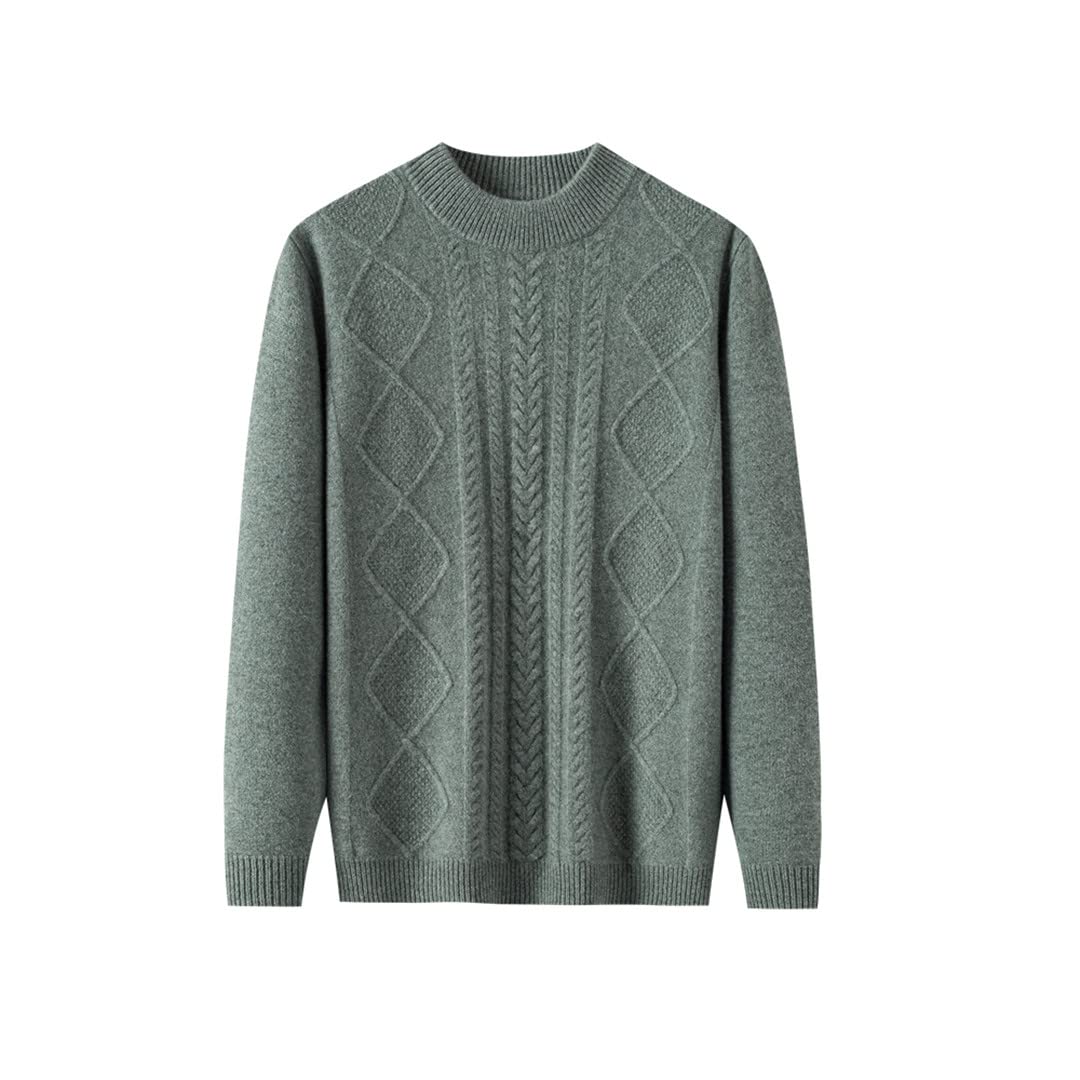 Jersey de punto a rayas de lana O-cuello de los hombres de la ropa de otoño invierno grueso cálido jersey, verde, L