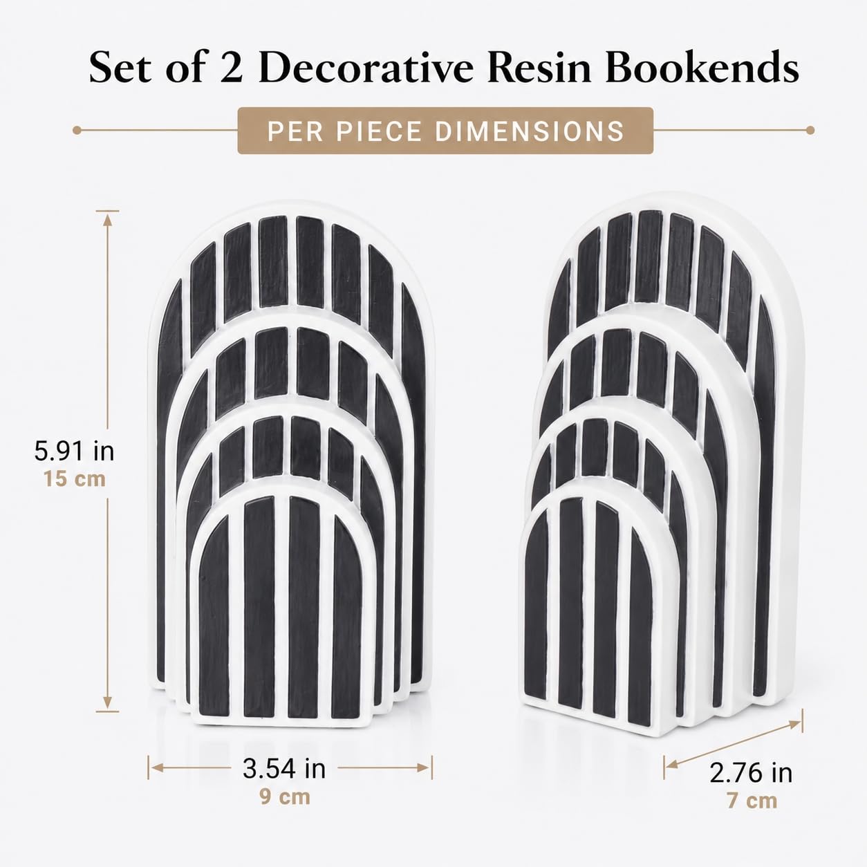 Fermalibri decorativi pesanti per mensole, fermalibri ad arco bianco e nero per libri, set moderno per scrivania da ufficio, libreria, decorazione per casa, biblioteca, soggiorno, (nero)
