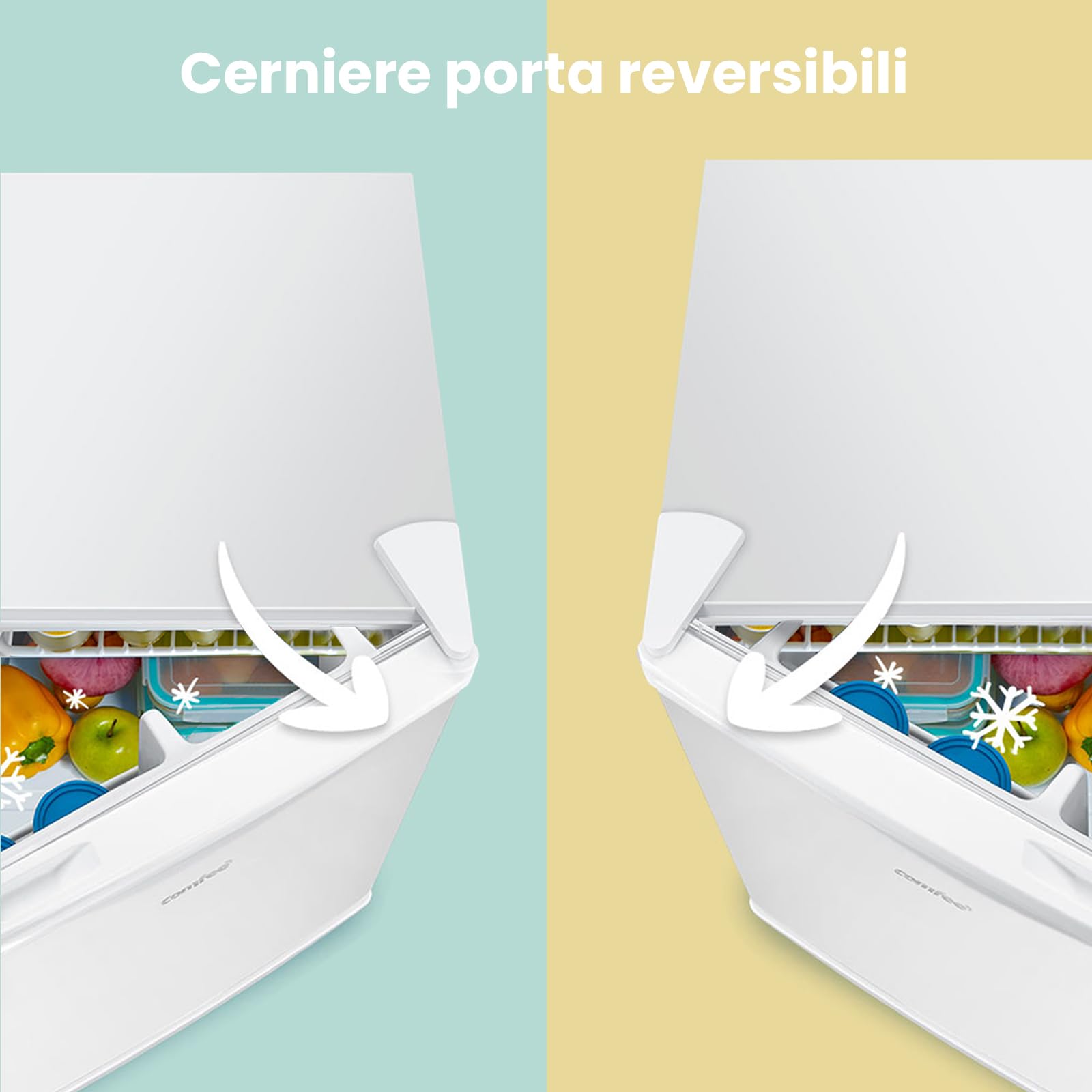 COMFEE' RCD50WH2(E) Mini frigo bar 43L e zona refrigerante, Frigorifero piccolo Monoporta, Silenzioso, Adatto per Hotel, Casa, Ufficio, 47.2 x 45 x 49.2 cm, Bianco