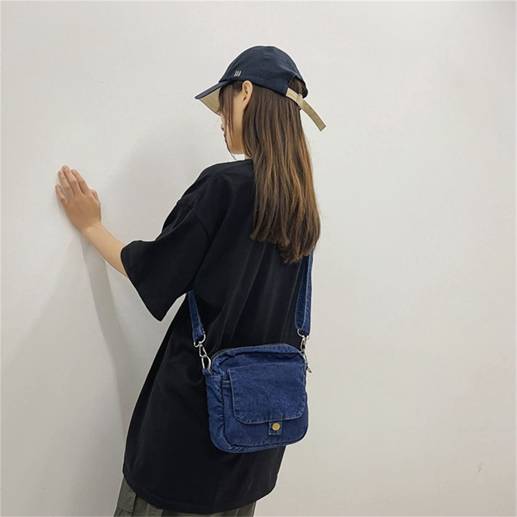 EVEOUT Denim Crossbody Tas Vrouwen Eenvoud Schoudertassen Denim Boodschappentas voor Werk Vakantie Grote Denim Handtassen, Donkerblauw, 40 x 29 x 1