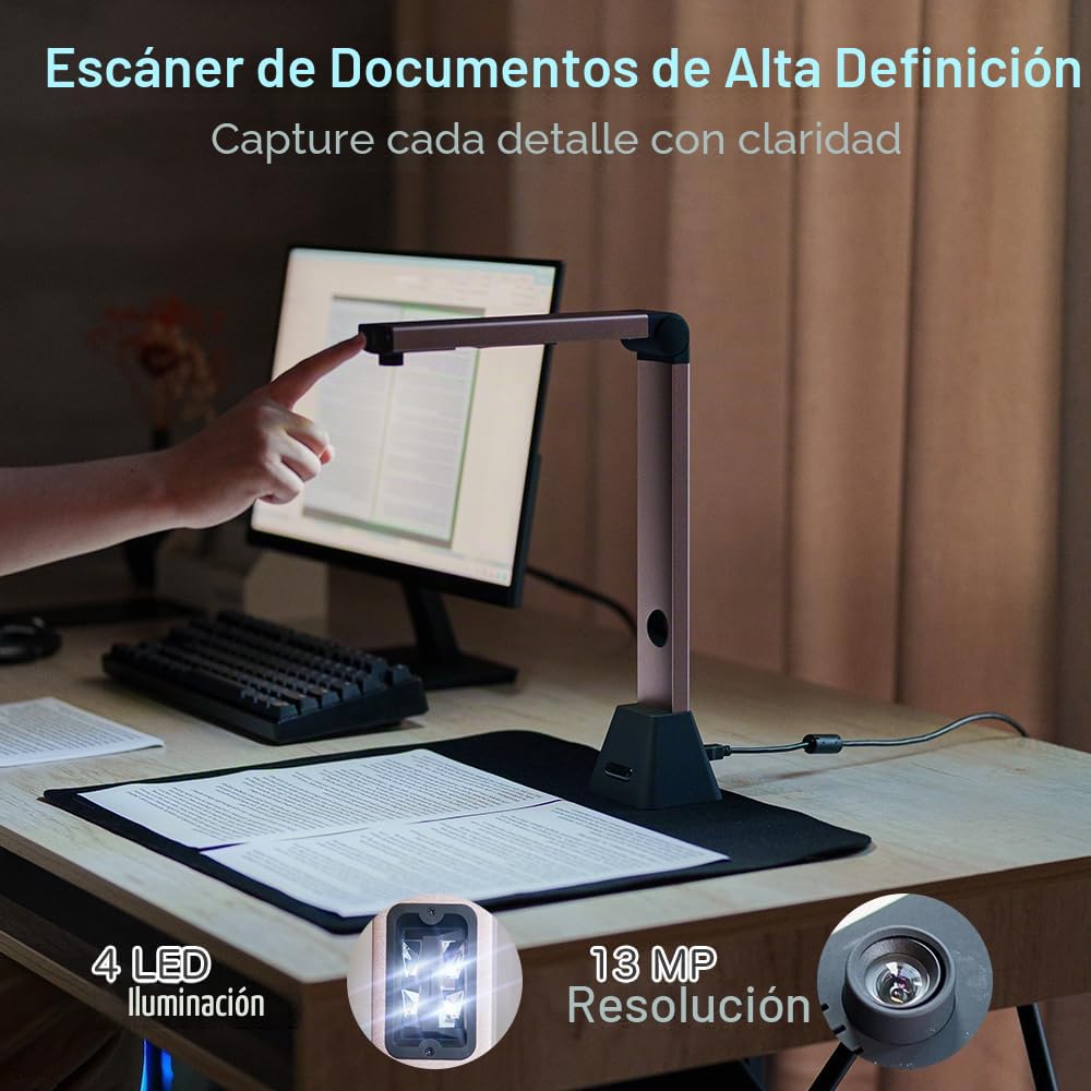 Kalopsia Escáner de Libros Profesional A3 de 13 MP: Visualizador OCR, Portátil HD de 3 Niveles, Cámara de Documentos USB Multilingüe para Reuniones
